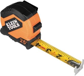 Klein Tools 9525 Tape Measure, 25-Foot Compact Double-Hook Imperial Measuring Tape with Finger Brake, Nylon Blade, Easy to Read Bold Lines