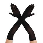 Long Gloves Stretchy Elbow Length Gloves Mesh Long Gloves for Women for Costume Evening Opera Bridal Party Wedding Prom(black)