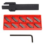 Lathe Cut Off Grooving Parting Tool Holder with 10pcs Carbide Inserts for Semi-Finishing and Finishing Machining Steel