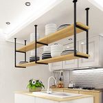 KEPMOGOH Ceiling Shelf, Floating Shelves Kitchen Storage Wine Rack, Industrial Ceiling Mount Shelf 2 layer, Wine bottle, Wine Glass, Dish Storage Rack, for Restaurant, Bar, Kitchen (120×30×60cm)