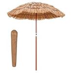 TANGZON 1.8M/2M Hawaiian Umbrella, Thatched Folding Tilting Sunshade, Outdoor Portable Easy Set-up 8-Rib Tropical Tiki Hut Parasol for Beach Garden Patio (175 x 194cm, with Carry Bag)