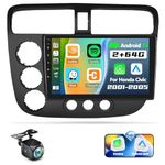 [2+64G] Android 13 Car Stereo for Honda Civic 2001-2005 with Wireless Apple Carplay&Android Auto,9 Inch Touch Screen Car Radio with GPS WiFi Bluetooth FM/RDS Radio SWC AUX-in+AHD Backup Camera