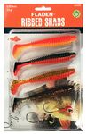 FLADEN Fishing - 4 x SOFT LURE RIBBED SHADS Assortment - Imitation Bait Fish for Predatory Fishing - Comes with 2 Non-Toxic Jig Heads (Pack 1, 4 x 8cm / 8g Size 2/0 jigs) [20-67001]