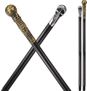 2 Pieces Antique Walking Cane Halloween Prop Stick Dress Pimp Canes Vintage Walking Stick for Adults Kids Costume Accessories, Silver and Gold