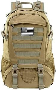 Tactical Backpack for Men Military Molle Bag Hiking Day Pack 27L Army Waterproof EDC Rucksack no USA Flag Patch (Khaki)