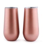 Sivaphe Champagne Flute 6 OZ, Wine Glasses Tumbler Stainless Steel Double Walled Keep Cold Rose Gold Set of 2, Women Bridesmaids Wedding Gift, for Camping Hiking