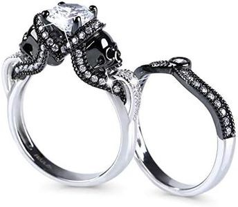 Jeulia 3.68 Carat Twist Skull Rings for Women Sterling Silver Two Tone Twist Band Rings White Diamond Bridal Ring Set Black Plated Engagement Promise Rings with Jewelry Gift Box (6.5)