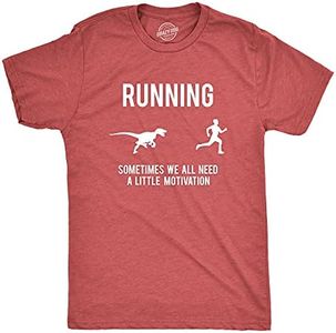 Mens Running Motivation Raptor Chase T Shirt Funny Dinosaur Tee Nerdy Graphic (Red) - L