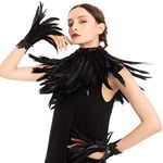 Spooktacular Creations Black Evil Queen Accessories Set with Feather Shawl and Feather Cuff for Halloween Cosplay Party Gothic Crow Costume Dress Up