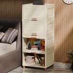 Amazon Basics Multi-Purpose Large Organizer | Modular Storage Box for Clothes, Kitchen, Bedroom & Living Room | Stackable Rack, Space-Saving Wardrobe Cabinet (Off White), 4 Piece, 37.5LX44.7WX27H cm
