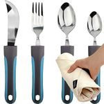 BUNMO Adaptive Utensils - Weighted Knives Forks and Spoons Silverware Set for Elderly People Disability Parkinsons Arthritis Aid Handicapped Hand Muscle Weakness Large Grip - Parkisons Gifts