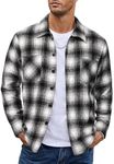 COOFANDY Black Flannel Shirt for Men Long Sleeve Plaid Shacket Fleece Jackets with Pockets