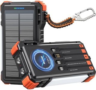 BLAVOR 45W Power Bank Solar Charger Built in Cables, 20000mAh Wireless Portable Charger with USB C, PD QC Fast Charging Waterproof Battery Pack for Cell Phone, Camping Light & Compass for Outdoor Use