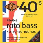 Rotosound RB40-5 Nickel Medium Gauge Roundwound Bass Strings (40 60 80 100 125), White Black Red Blue