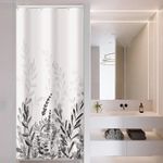 GSG Grey Shower Curtain for Bathroom, 36" x 72" Natural Plant Leaves Bath Curtain Stall Decor, Washable Waterproof Fabric Floral Shower Curtain Sets