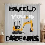 Feelyou Yellow Excavator Darkening Dreapes (2 Panels, 42 x 63 Inch) Construction Vehicles Curtains for Bedroom Living Room Kids Decor Equipment Trucks Blackout Curtains Cartoon Car Window Treatments