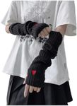 Verdusa Women's Heart Knit Arm Warmers Y2k Arm Sleeves Fingerless Gloves Black One-Size