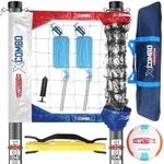 JOLORLY Professional Volleyball Net Set Heavy Duty for Outdoor Backyard Portable with Aluminum Adjustable Height Scoring Poles, Regulation Nets System for Tournament, Grass (Red and Blue)