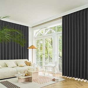 Marlow 2 Panels Blockout Curtains Chenille Window Blackout Draperies Eyelet Day Bedroom Living Room Thermal 240cmx250cm (Dark Grey)