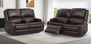 SQUEBILIFE Recliner Chair 2 Seater Sofa - Set of 2, with Reclining Mechanism, Console Buit-in Cup Holders, USB & Type-C, Side Pockets Leather Reclining Sofa