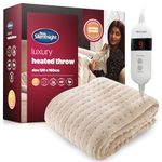 Silentnight Comfort Control Heated Throw Blanket - Luxury Fleece Electric Heated Overblanket for Sofa Bed with 9 Heat Settings, Fast Heat-up Safety Shut Off - Machine Washable - 120x160cm - Natural