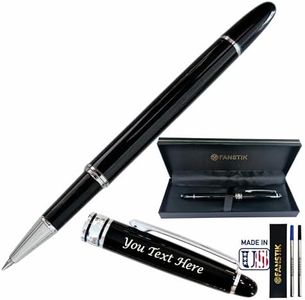 FANSTIK Customized RollerBall Pen with name (MADE IN USA), stainless steel, black and Silver, engraved pens personalized, luxury pens for men and for women (RollerBall Black-Silver)