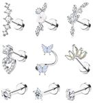 BESTEEL 9 Pcs 16G Cartilage Earrings for Women Stud Earrings Set Surgical Steel Helix Earrings Conch Tragus Earrings Butterfly Flower Snake Ear Piercing Jewellery Silver(A)