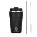 Coffee Mug, 14OZ Coffee Tumblers with Straws and Straw Brushes, Travel Coffee Mug with Leakproof Lid for Keep Hot & Cold Water Coffee and Tea in Travel Car Office School Camping(Black, 14OZ)