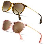 SUNGAIT 2 Pairs Vintage Round Sunglasses for Women Classic Retro Designer Style Ladies Sunglasses (Amber/Polarized Brown Gradient + Pink Brown/Polarized Light-brown) SGT567ZHK-HPTC UK