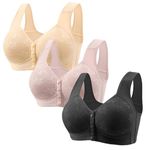 Flodxo Front Fastening Bras 3Pcs Womens Bras Clearance Seamless Comfort Wireless Bralettes Lifting Anti-Sagging Sports Bras Comfy Push Up Full Support Everyday Bras for The Elderly Beige 5XL