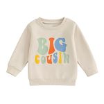 Baby Boy Girl Sweatshirt Bubble Romper Cousin Crew Shirts Toddler Crewneck Sweatshirt Top Fall Winter Clothes, Khaki Big Cousin, 2-3T