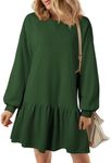 BLENCOT Mini Dress for Women 2025 Fall Winter Cute Patchwork Long Sleeve Ruffled Crewneck Sweatshirt Dresses Casual Sport Pullover Tops Green X-Small