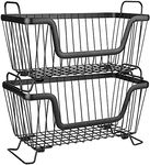 LOTTS Stackable wire basket, Metal Pantry basket, Storage Organizer Bin with Handles, Fruit basket for Kitchen Cabinets, Pantry, Closets, Bedrooms, Bathrooms (12.6×6.5×7.6")- 2 Pack