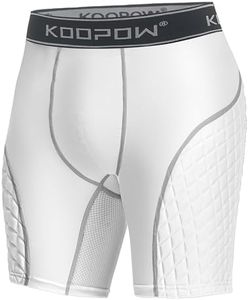 KOOPOW Men Adult Compression Padded Sliding Shorts Pants Baseball Slider with Cup Pocket, Protective Pad Pads for Baseball, Football, Lacrosse, Hockey,White Gray,XXL