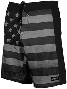 S A Company Men's 4-Way Stretch Board Shorts | Blackout American Flag | Size 30