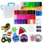 12800pcs 48 Colors Fuse Beads Craft Kit, YEESON Melty Fusion Colored Beads Arts and Crafts Pearler Set for Kids Including Pegboards, Tweezers, Ironing Paper, Travel Case