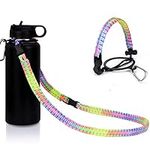 iLVANYA Paracord Handle with Shoulder Strap for Hydro Flask Wide Mouth Bottles, Paracord Strap Carrier for 12oz to 64oz Bottle, Water Bottle Accessories with Safety Ring Carabiner(Bright Rainbow)