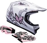 TCT-MOTORPARTS Pink Butterfly Girl DOT Kids Youth Motocross Helmets ATV Off-Road Dirt Bike Motorcycle Full Face Helmet+Gloves+Goggles Large