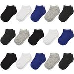 GENTABY Boys Ankle Socks Girls Kids - Toddler Low Cut Socks Black White Gray Trainer Socks - 15 Pairs for 2-4 Years Boys School Durable Socks