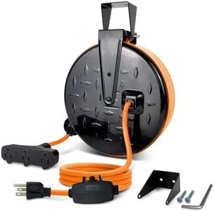 GREATIDE 30 Ft Retractable Extension Cord Reel, 16/3 SJTW Power Cord with 3 Electrical Outlets and 10 Amp Circuit Breaker, Ceiling or Wall Mount, Metal Plate, UL Listed, Orange