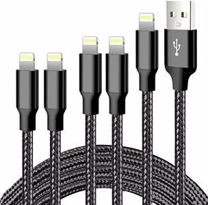 cugunu iPhone Charger, 5 Pack 3/3/6/6/10FT Apple MFi Certified USB Lightning Cable Nylon Braided Fast Charging Cord Compatible for iPhone 14/13/12/11/X/Max/8/7/6/5/SE/Plus/iPad - Black