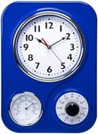 Lily's Home - 9.5 Inch x 12.5 Inch- Retro Kitchen Wall Clock, Vintage Wall Clock with a Thermometer and 60-Minute Timer, Ideal for Any Kitchen, Office, or Diner (Dark Blue)