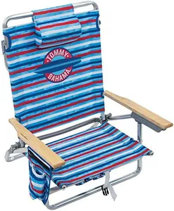 Tommy Bahama 5-Position Classic Lay Flat Folding Backpack Beach Chair, Aluminum , Red, White, and Blue Stripe