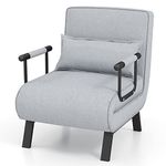 RELAX4LIFE Folding Sofa Bed, 4-in-1 Convertible Lounge Recliner Sleeper with 6-Position Adjustable Backrest and Removable Pillow, Upholstered Single Sofa Chair Guest Bed for Home Office (Light Grey)