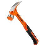 Jorgensen 16 oz Straight Claw Hammer, Rip Claw Hammer with Milled Face & Shock Reduction Grip, Heavy Duty One-piece Forged Hammer