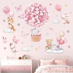 decalmile Animals Hot Air Balloon Wall Decals Flowers Balloons Elephant Bear Kids Wall Decal Stickers Baby Nursery Girls Bedroom Toddler Room Wall Decor