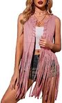 HOTOUCH Country Concert Outfits for Women Fringe Top Rodeo Outfit Lightweight Cardigan Leather Vest 70s Tops Western Vest Open Front Cardigan Pink S