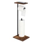 Toilet Paper Holder Stand, Paper Roll Stand Holder, Tissue Holder Stand for Bathroom, Farmhouse Tissue Paper Stand with Reserve, Free Standing Tissue Paper Roll Holder with Shelf, Rustic Brown