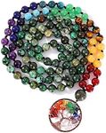 Bivei 108 Mala Beads Bracelet - 7 Chakra Tree of Life Real Healing Gemstone Yoga Meditation Hand Knotted Mala Prayer Bead Necklace(African Turquoise 6mm)