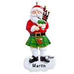 Personalised Bagpiper Ornament 2023 – Polyresin Scottish Bagpipe Ornament – Unique Scottish Christmas Ornaments – Fun Ornaments for Christmas Tree – Funny Santa Ornaments – Santa Claus Figurine